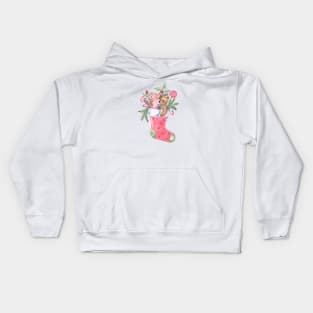 Christmas Sock with a Teddy Bear Kids Hoodie